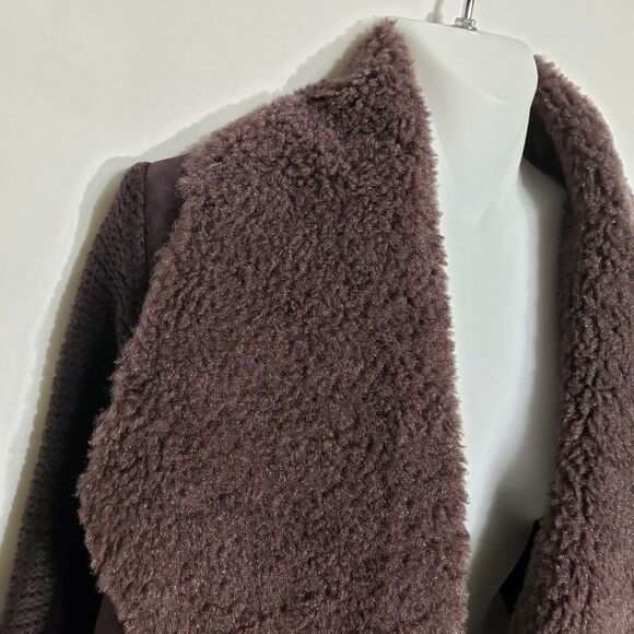 Chelsea & Theodore Womens Cardigan Sweater Large Brown Faux Fur Suede Open Front - Picture 4 of 12